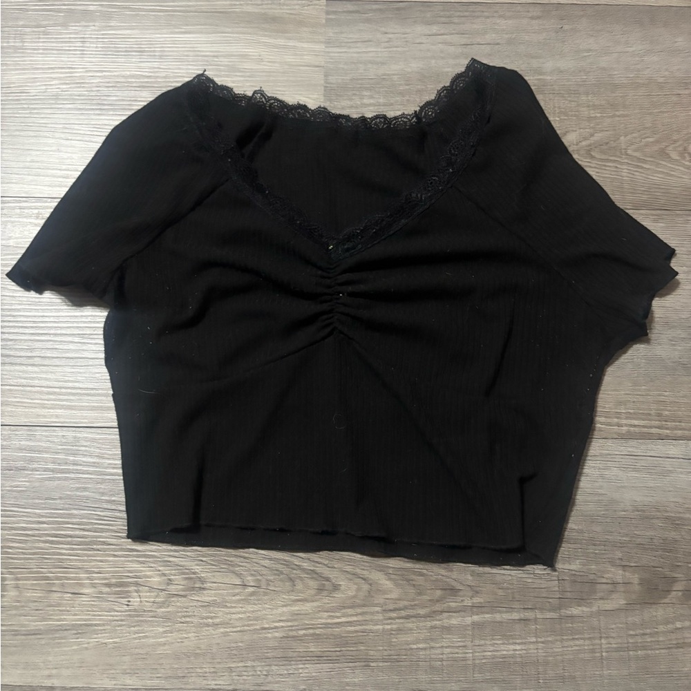 SHEIN Black Lace V-Neck Blouse